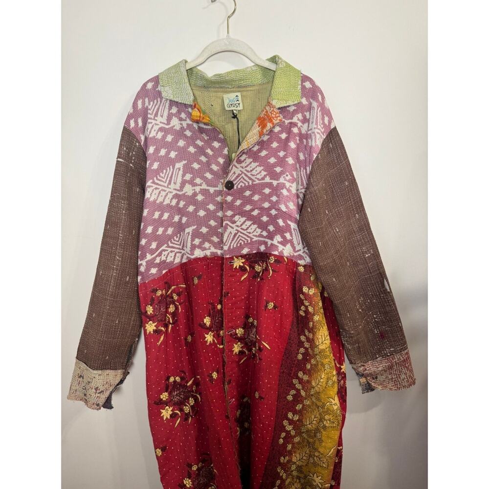 JADED GYPSY Patchwork Kantha Quilted Duster Coat Kimono Boho Festival - Picture 4 of 7